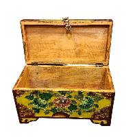 Buddhist Wooden Box With [lotus] Design, Tibetan Style With Traditional Colors