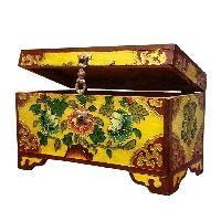 Buddhist Wooden Box With [lotus] Design, Tibetan Style With Traditional Colors