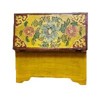 Buddhist Wooden Box With [lotus] Design, Tibetan Style With Traditional Colors
