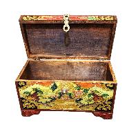 Buddhist Wooden Box With [conch Shell] Design, Tibetan Style With Traditional Colors