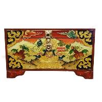 Buddhist Wooden Box With [conch Shell] Design, Tibetan Style With Traditional Colors