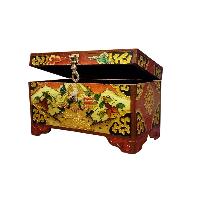 Buddhist Wooden Box With [conch Shell] Design, Tibetan Style With Traditional Colors