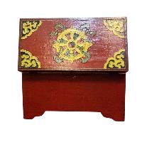 Buddhist Wooden Box With [conch Shell] Design, Tibetan Style With Traditional Colors