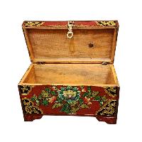 Buddhist Wooden Box With [lotus] Design, Tibetan Style With Traditional Colors