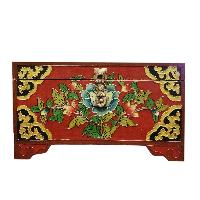 Buddhist Wooden Box With [lotus] Design, Tibetan Style With Traditional Colors