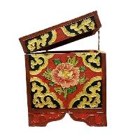 Buddhist Wooden Box With [lotus] Design, Tibetan Style With Traditional Colors