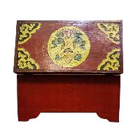 Buddhist Wooden Box With [lotus] Design, Tibetan Style With Traditional Colors