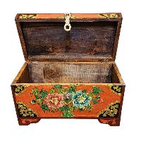 Buddhist Wooden Box With [lotus] Design, Tibetan Style With Traditional Colors