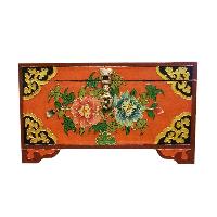 Buddhist Wooden Box With [lotus] Design, Tibetan Style With Traditional Colors