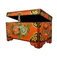 Buddhist Wooden Box With [lotus] Design, Tibetan Style With Traditional Colors