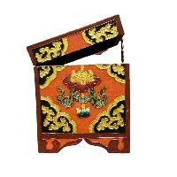 Buddhist Wooden Box With [lotus] Design, Tibetan Style With Traditional Colors