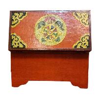 Buddhist Wooden Box With [lotus] Design, Tibetan Style With Traditional Colors