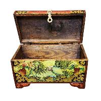 Buddhist Wooden Box With [snow Lion] Design, Tibetan Style With Traditional Colors