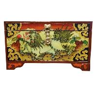 Buddhist Wooden Box With [snow Lion] Design, Tibetan Style With Traditional Colors