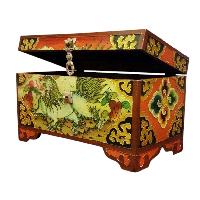 Buddhist Wooden Box With [snow Lion] Design, Tibetan Style With Traditional Colors