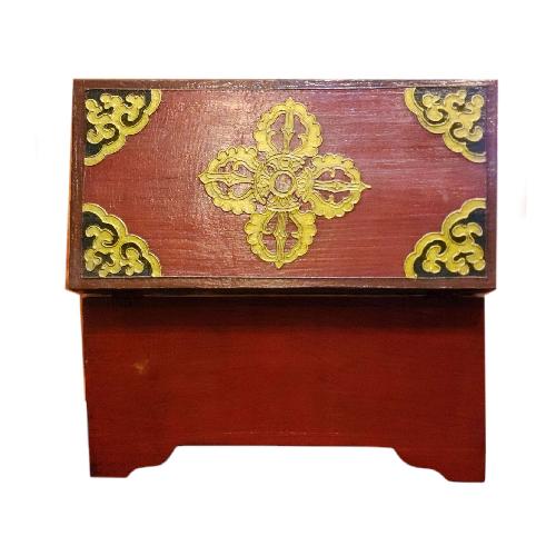 Buddhist Wooden Box With [dragon] Design, Tibetan Style With Traditional Colors