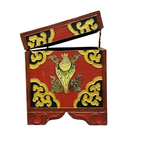 Buddhist Wooden Box With [dragon] Design, Tibetan Style With Traditional Colors