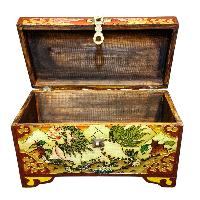 Buddhist Wooden Box With [snow Lion] Design, Tibetan Style With Traditional Colors