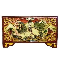Buddhist Wooden Box With [snow Lion] Design, Tibetan Style With Traditional Colors