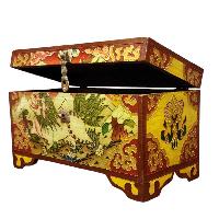 Buddhist Wooden Box With [snow Lion] Design, Tibetan Style With Traditional Colors