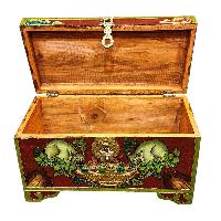 Buddhist Wooden Box With [animal] Design, Tibetan Style With Traditional Colors