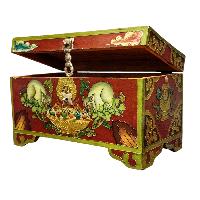 Buddhist Wooden Box With [animal] Design, Tibetan Style With Traditional Colors