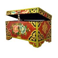 Buddhist Wooden Box With [lotus] Design, Tibetan Style With Traditional Colors