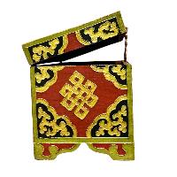 Buddhist Wooden Box With [lotus] Design, Tibetan Style With Traditional Colors