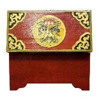 Buddhist Wooden Box With [lotus] Design, Tibetan Style With Traditional Colors