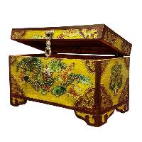 Buddhist Wooden Box With [dragon] Design, Tibetan Style With Traditional Colors