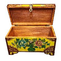 Buddhist Wooden Box With [lotus] Design, Tibetan Style With Traditional Colors