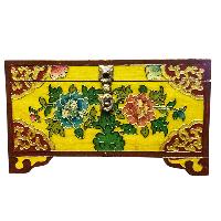 Buddhist Wooden Box With [lotus] Design, Tibetan Style With Traditional Colors
