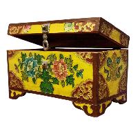 Buddhist Wooden Box With [lotus] Design, Tibetan Style With Traditional Colors