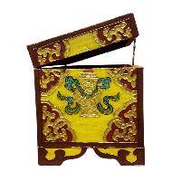 Buddhist Wooden Box With [lotus] Design, Tibetan Style With Traditional Colors