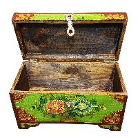 Buddhist Wooden Box With [lotus] Design, Tibetan Style With Traditional Colors