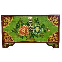 Buddhist Wooden Box With [lotus] Design, Tibetan Style With Traditional Colors