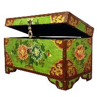 Buddhist Wooden Box With [lotus] Design, Tibetan Style With Traditional Colors
