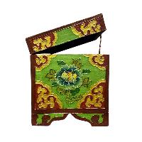 Buddhist Wooden Box With [lotus] Design, Tibetan Style With Traditional Colors