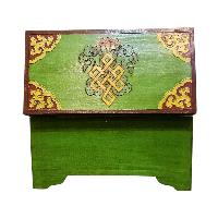 Buddhist Wooden Box With [lotus] Design, Tibetan Style With Traditional Colors