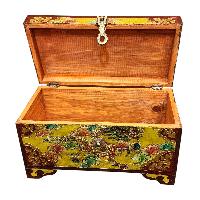 Buddhist Wooden Box With [dragon] Design, Tibetan Style With Traditional Colors