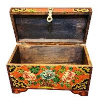 Buddhist Wooden Box With [lotus] Design, Tibetan Style With Traditional Colors