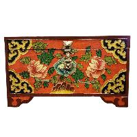 Buddhist Wooden Box With [lotus] Design, Tibetan Style With Traditional Colors