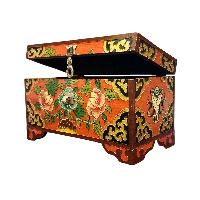 Buddhist Wooden Box With [lotus] Design, Tibetan Style With Traditional Colors