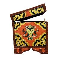 Buddhist Wooden Box With [lotus] Design, Tibetan Style With Traditional Colors