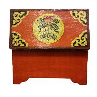 Buddhist Wooden Box With [lotus] Design, Tibetan Style With Traditional Colors