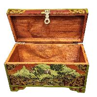 Buddhist Wooden Box With [snow Lion] Design, Tibetan Style With Traditional Colors