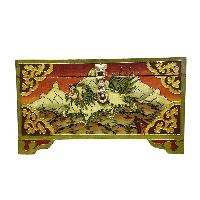 Buddhist Wooden Box With [snow Lion] Design, Tibetan Style With Traditional Colors