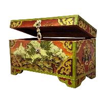 Buddhist Wooden Box With [snow Lion] Design, Tibetan Style With Traditional Colors