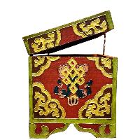 Buddhist Wooden Box With [snow Lion] Design, Tibetan Style With Traditional Colors