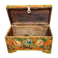 Buddhist Wooden Box With [lotus] Design, Tibetan Style With Traditional Colors